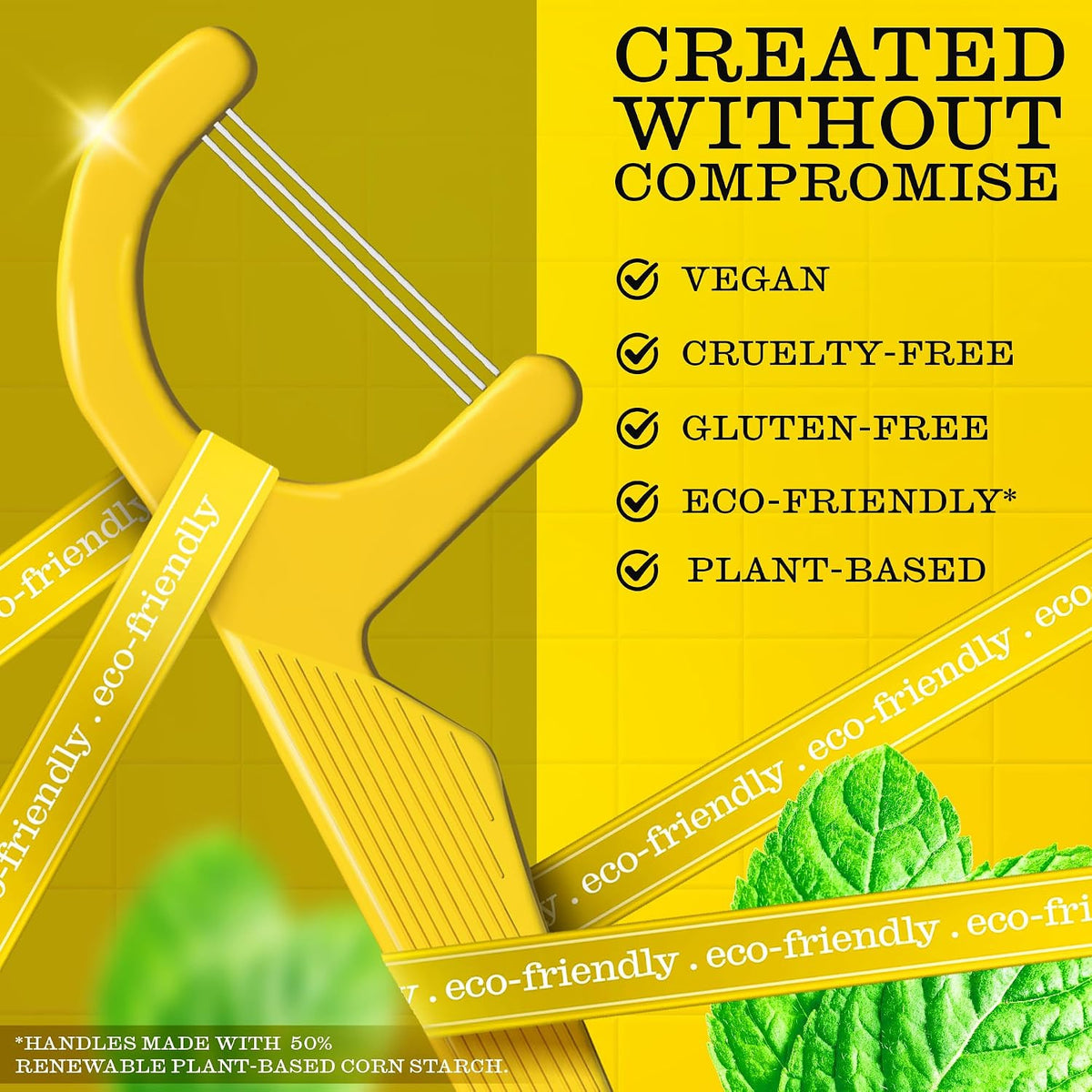 Eco-Friendly 3-Strand Floss Picks with Mint & Baking Soda - Dual Action Oral Care