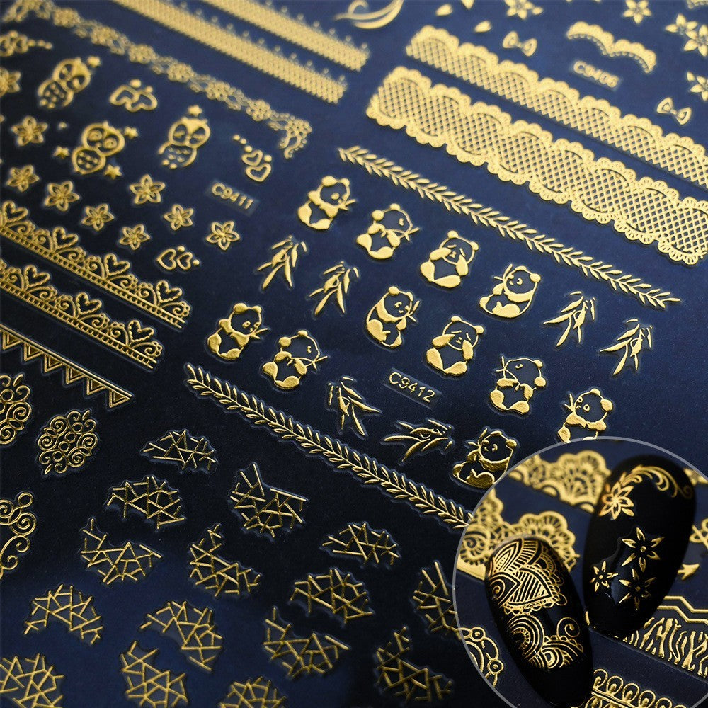 Gold Lace Moon and Star Nail Art Stickers - 10 Sheets for Elegant Nail Decoration
