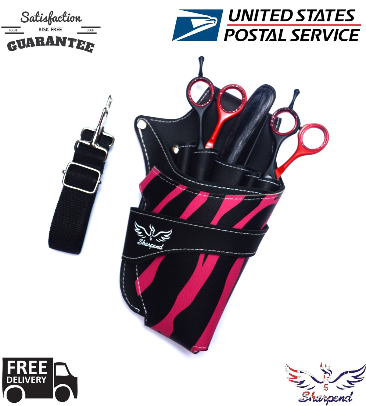Professional Hairdresser Scissor Holster Case with Waist Belt - Pink PU Leather