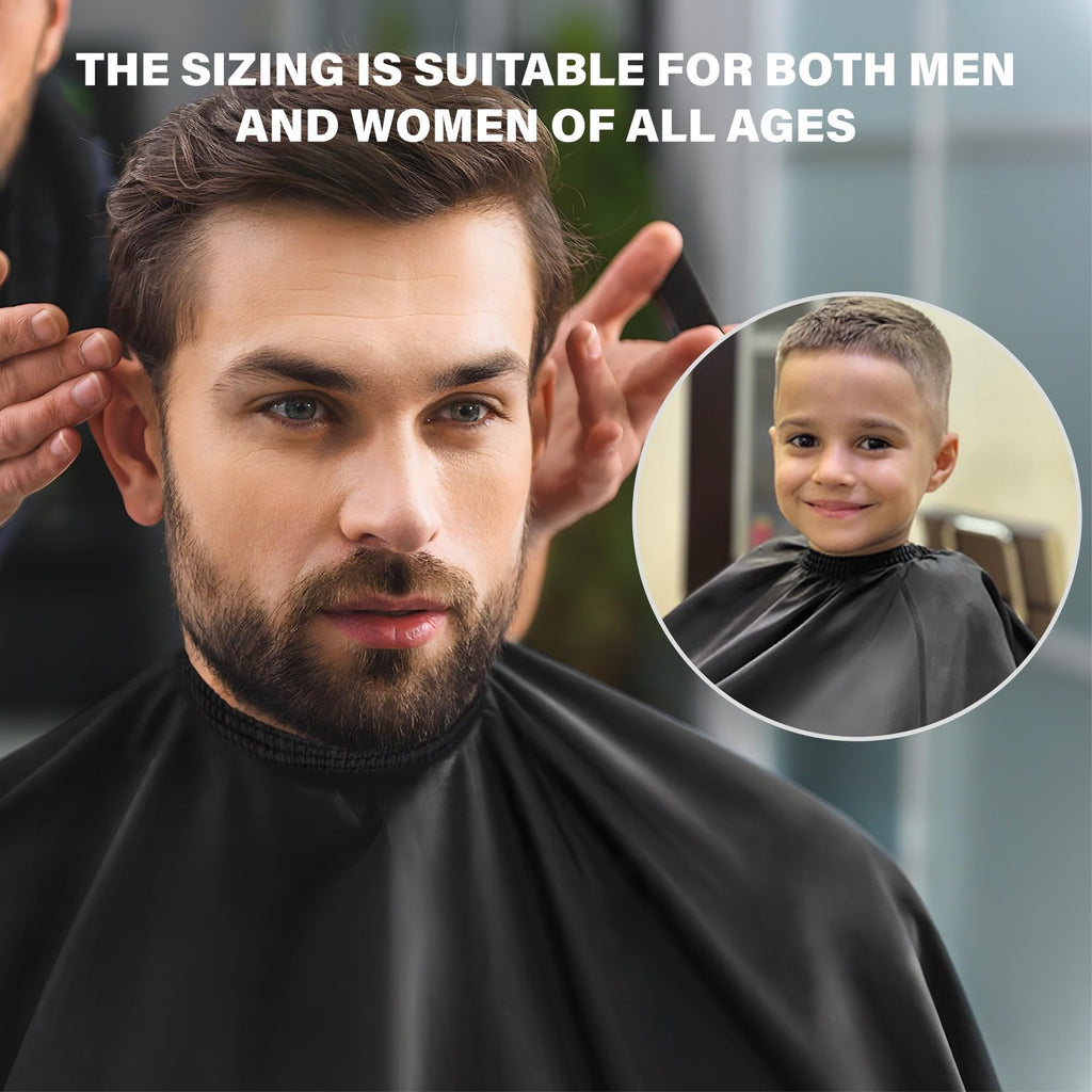 Waterproof Barber Cape for Men & Women - Large 64 x 56 Inches, Adjustable Neck, Black