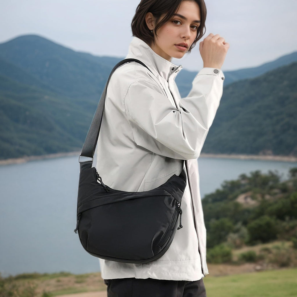 Nylon Crescent Crossbody Bag for Women Lightweight Casual Shoulder Purse