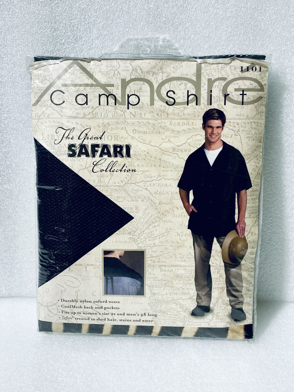 Men's Safari Camp Shirt 48-Inch Chest Mesh Long Sleeve Black Set of 5