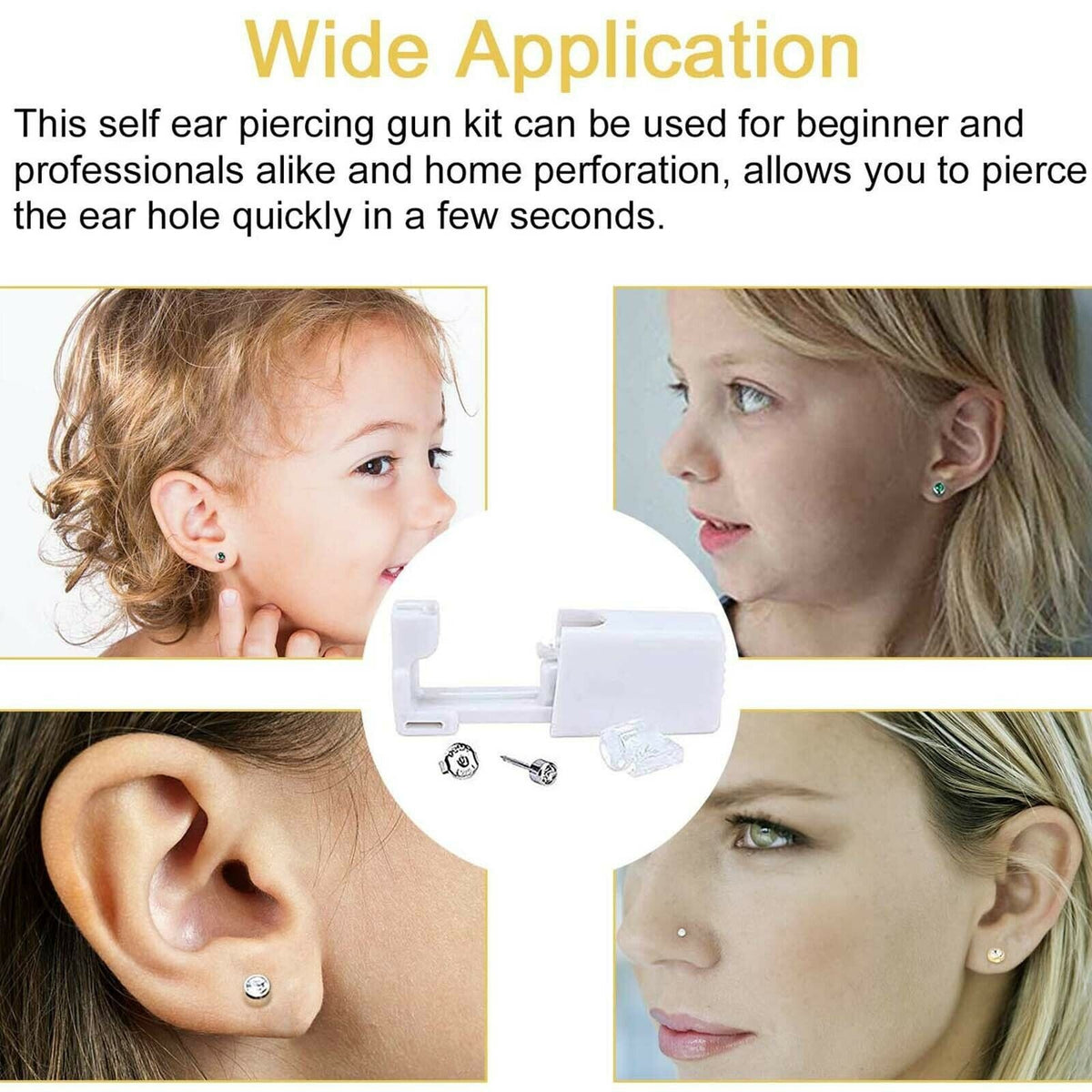 Disposable Self Nose Piercing Gun Kit with Ear Studs, 2Pcs Safety Set