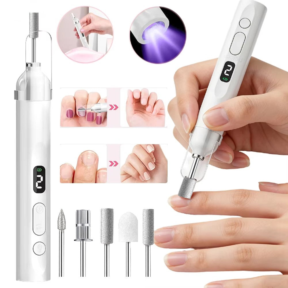 Cordless Electric Nail Drill for Thick Toenails Manicure Pedicure Set with UV Lamp & 6 Grinding Heads