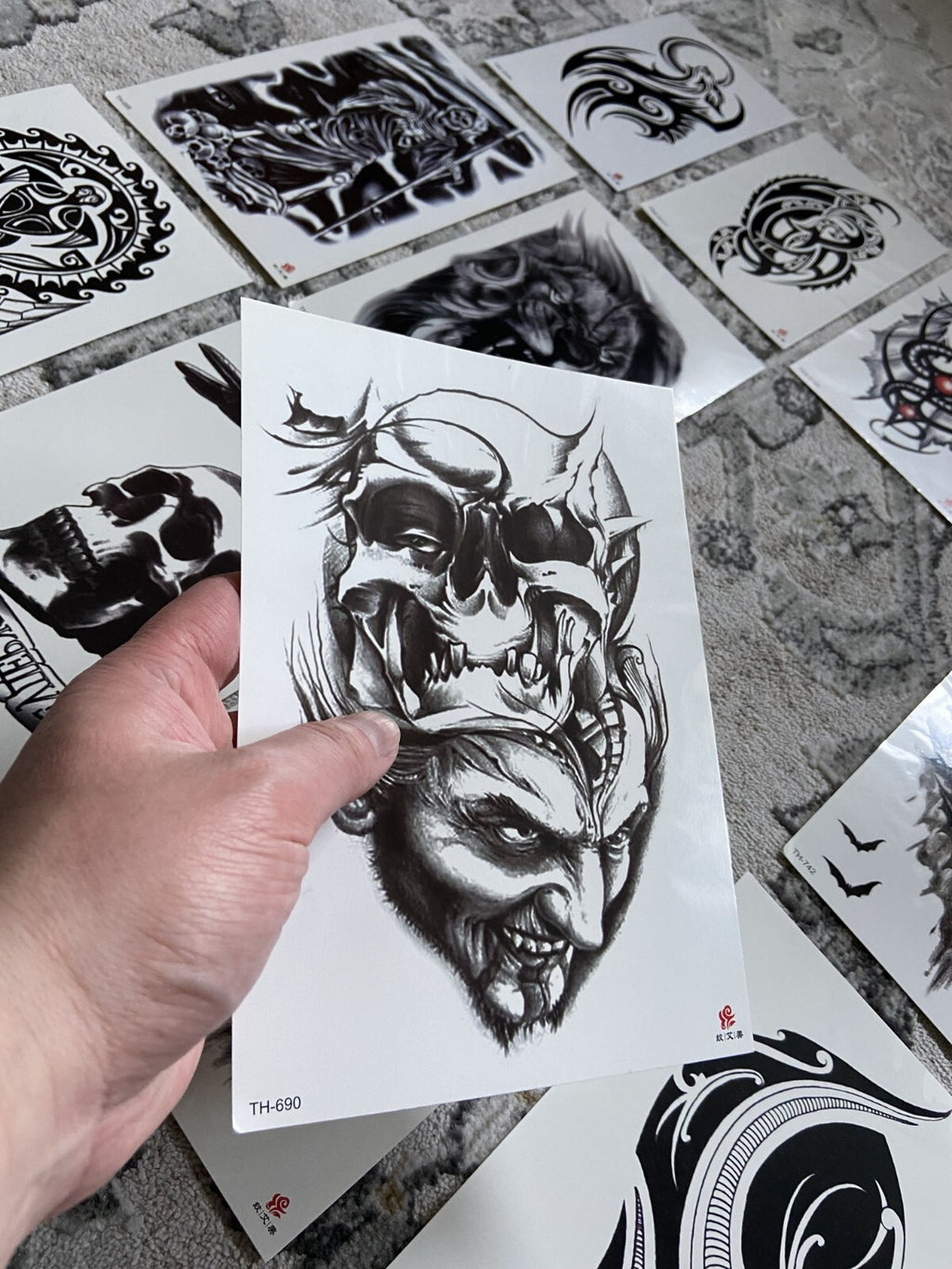 12 Sheets Temporary Tattoos Gothic Skull Wolf Demon Arm Body Art Set