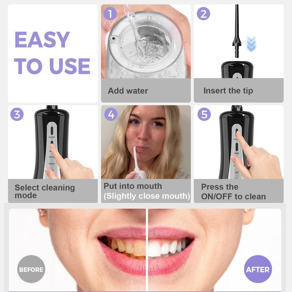Cordless Water Dental Flosser with 5 Modes & 350ML Tank - Portable Oral Care