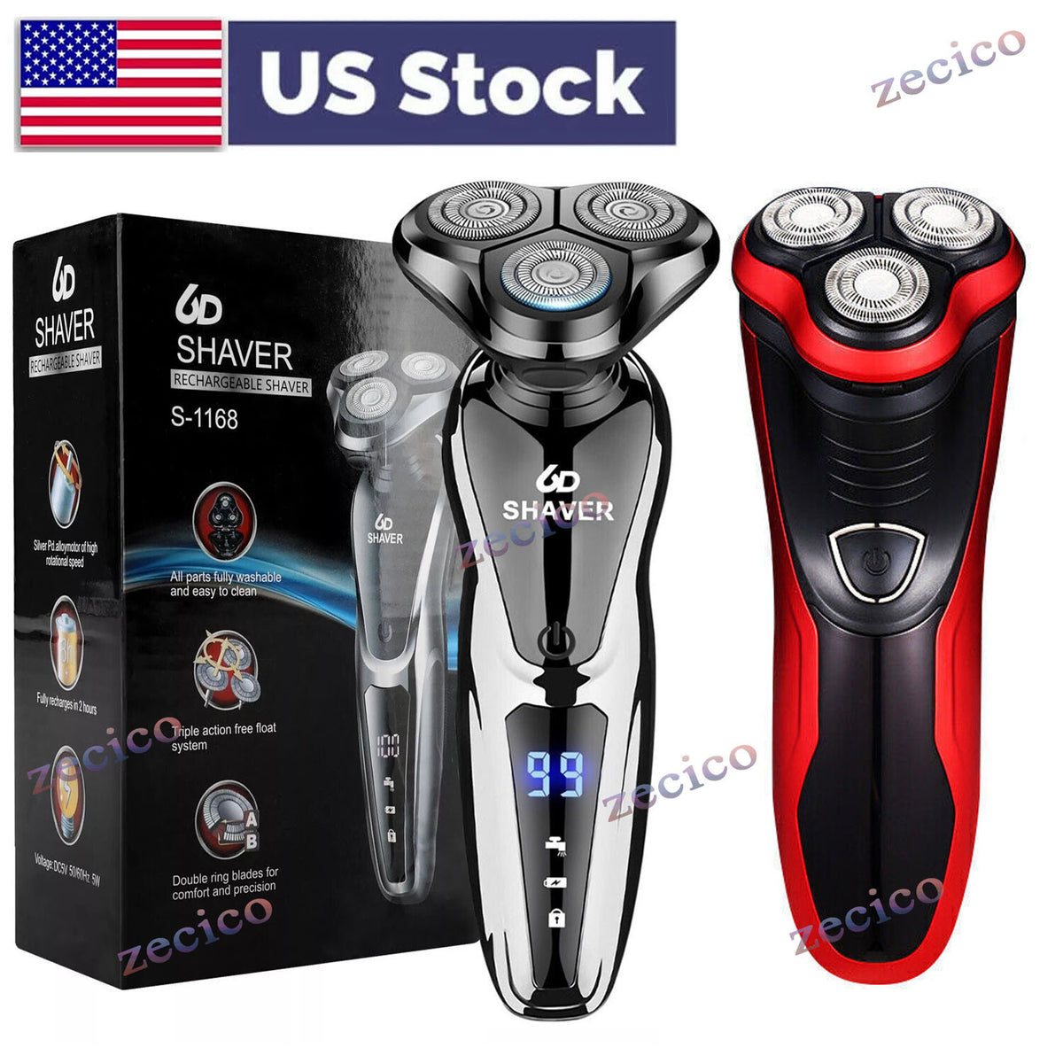 Rechargeable Waterproof Rotary Electric Shaver for Men Wet & Dry Grooming