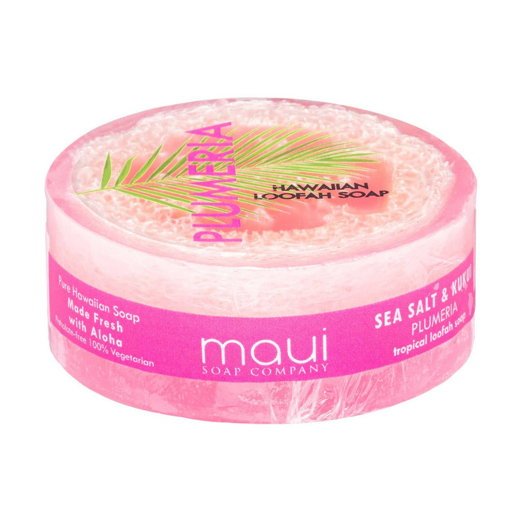 Loofah Soap with Sea Salt & Kukui Oil - Hawaiian Plumeria Scent, 4.7 oz