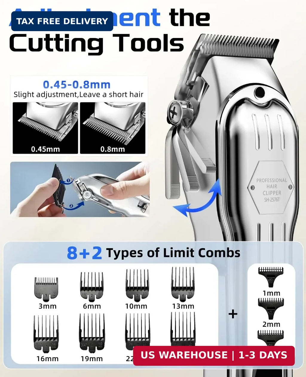 Cordless Hair Clippers for Men Professional Haircut Trimmer with Guide Combs