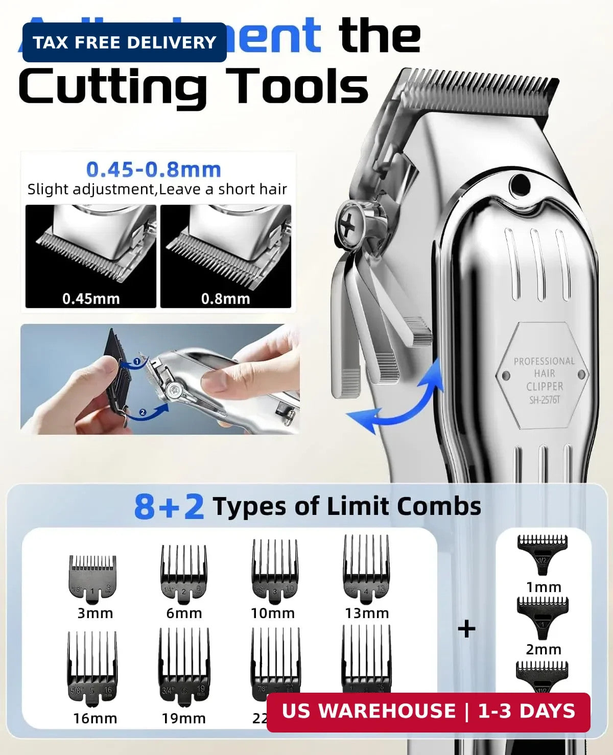 Cordless Hair Clippers for Men Professional Haircut Trimmer with Guide Combs