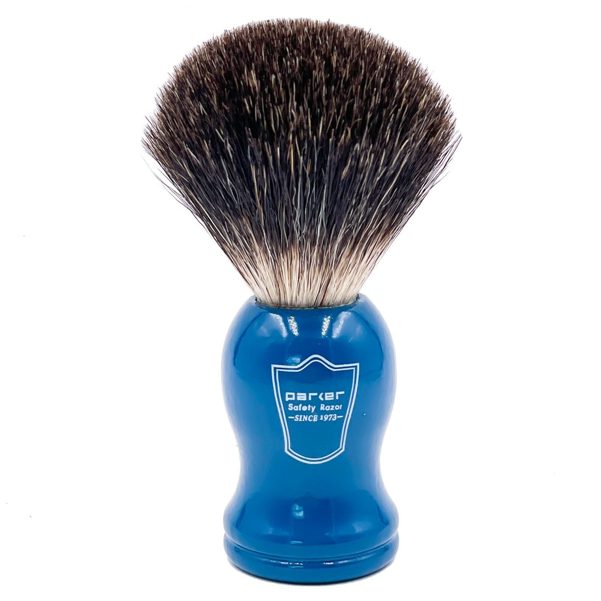 Black Badger Shaving Brush with Blue Wood Handle & Stand - Handmade Grooming Tool