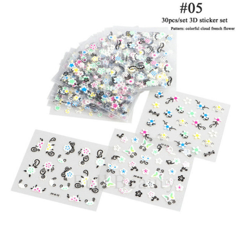 3D Flower Nail Art Stickers Set - Assorted Styles for Manicure Decoration