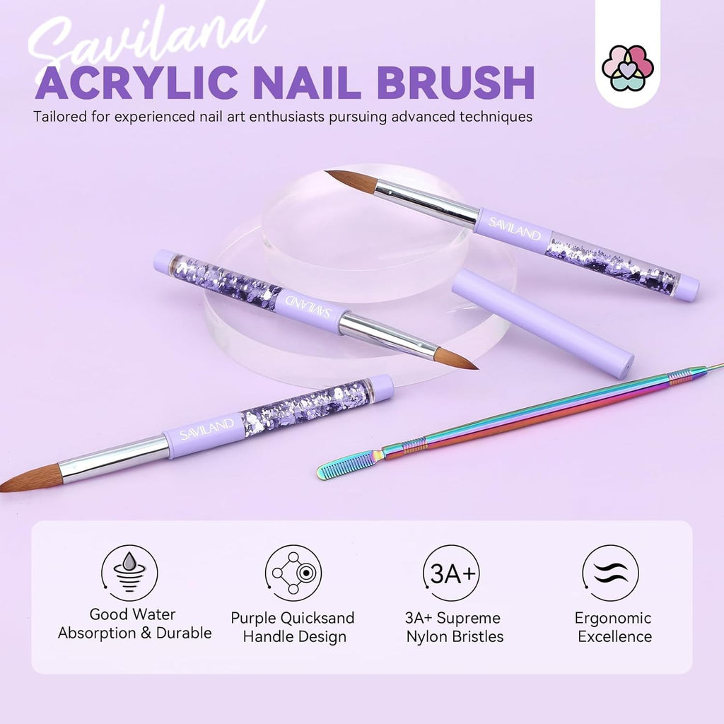 Kolinsky Acrylic Nail Brush Set with Cleaning Tool - 6/10/14 Sizes for Nail Art & Extensions