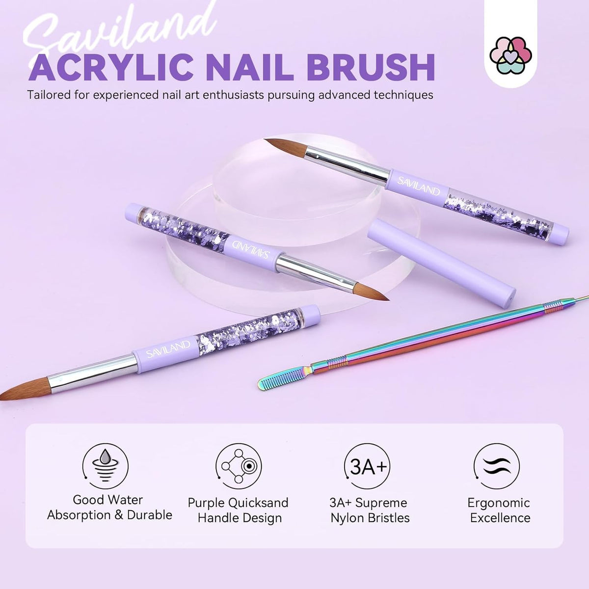 Kolinsky Acrylic Nail Brush Set with Cleaning Tool - 6/10/14 Sizes for Nail Art & Extensions