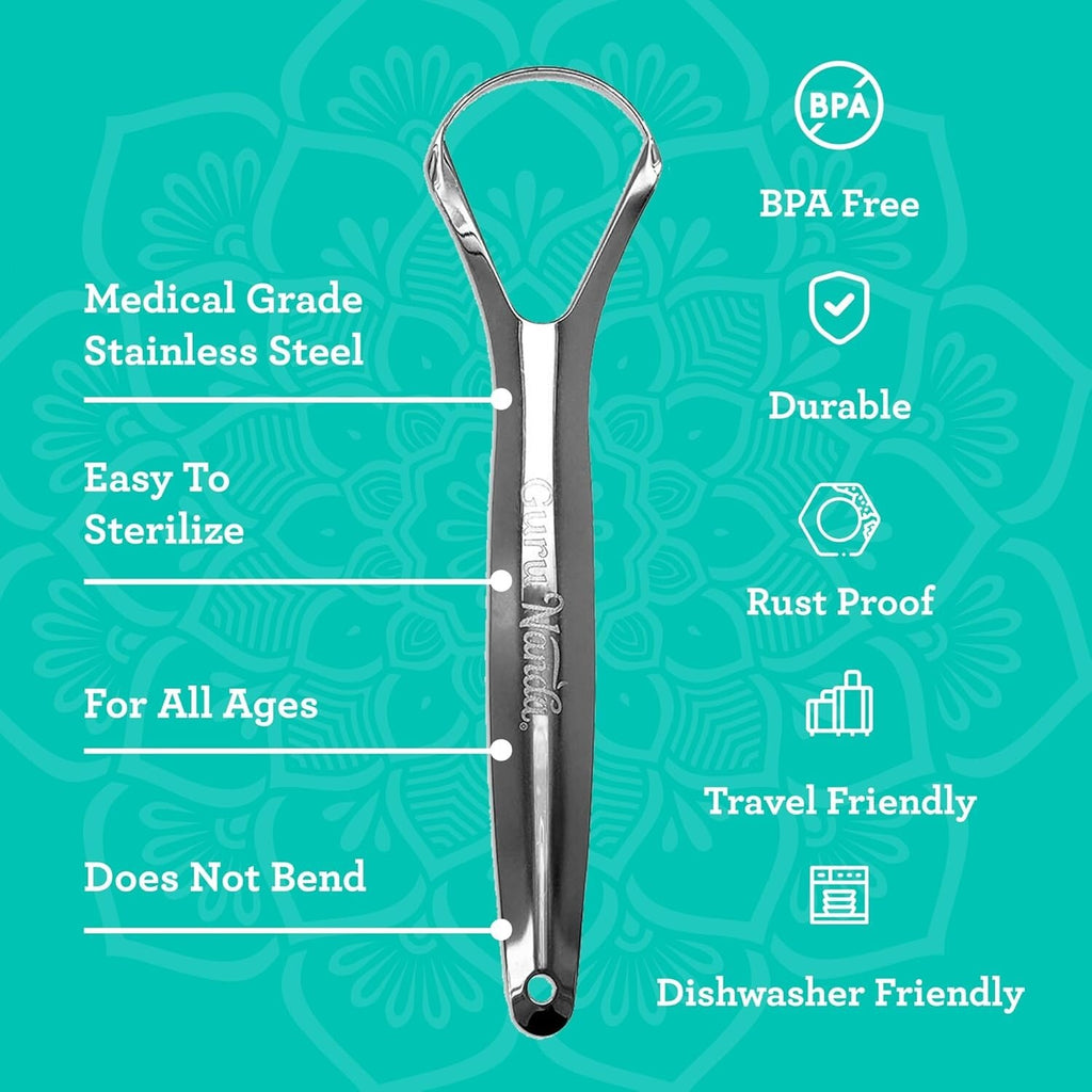 Stainless Steel Tongue Scraper 2 Pack with Travel Case - Oral Hygiene Tool