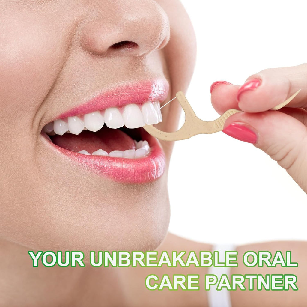 Biodegradable Dental Floss Picks - Eco-Friendly Plant-Based Tooth Floss, Mint, 200 Count