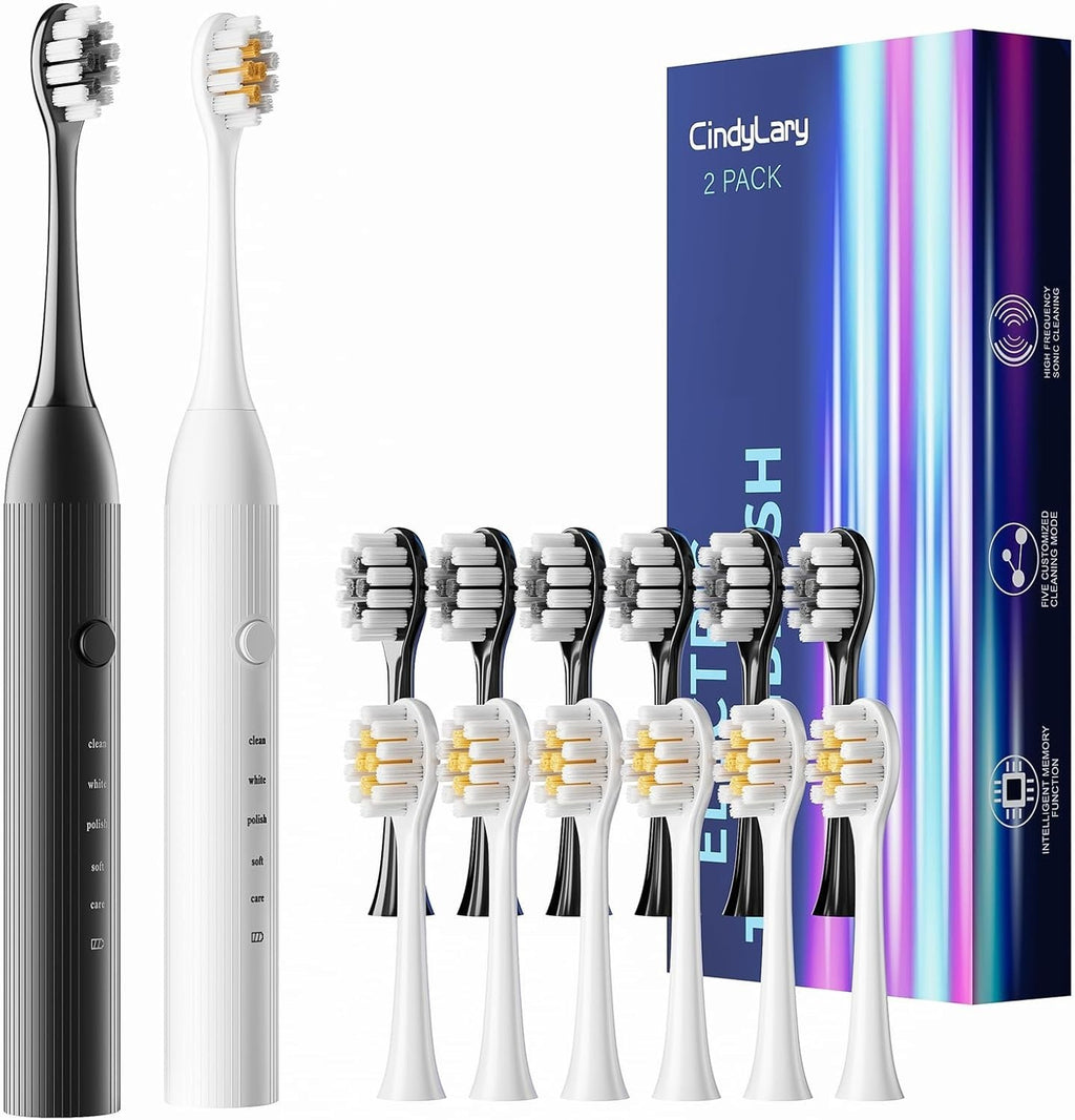 Electric Toothbrush Set with 12 Replacement Heads - Rechargeable, 6 Modes, Waterproof