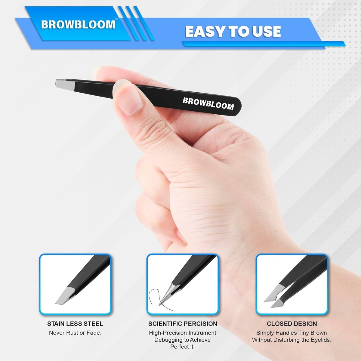 Professional Tweezers Set for Facial Hair & Eyebrows - Stainless Steel, 4 Pieces