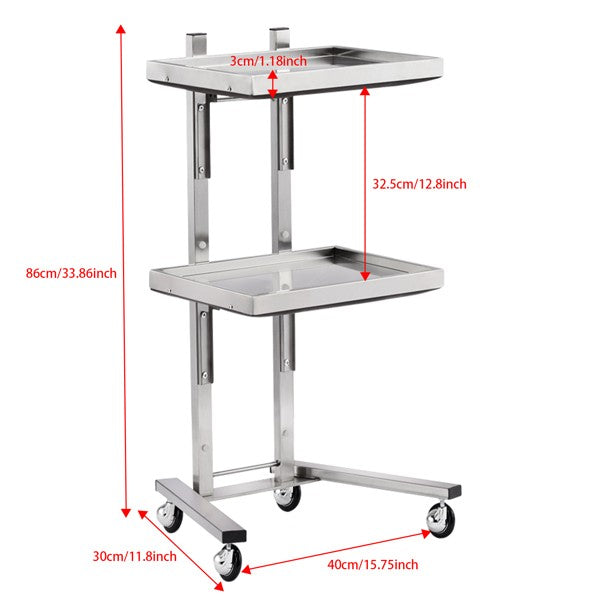 Stainless Steel Salon & Spa Rolling Cart with Foldable Trays - 2 Tier Storage