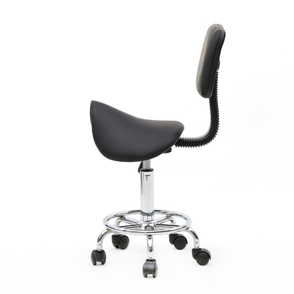 PU Leather Adjustable Rolling Stool with Backrest and 360° Swivel