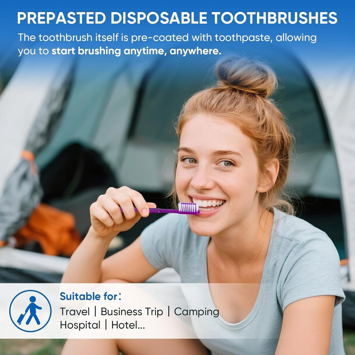 50 Pack Pre-Pasted Disposable Toothbrushes with Toothpaste for Travel & Hotel Use