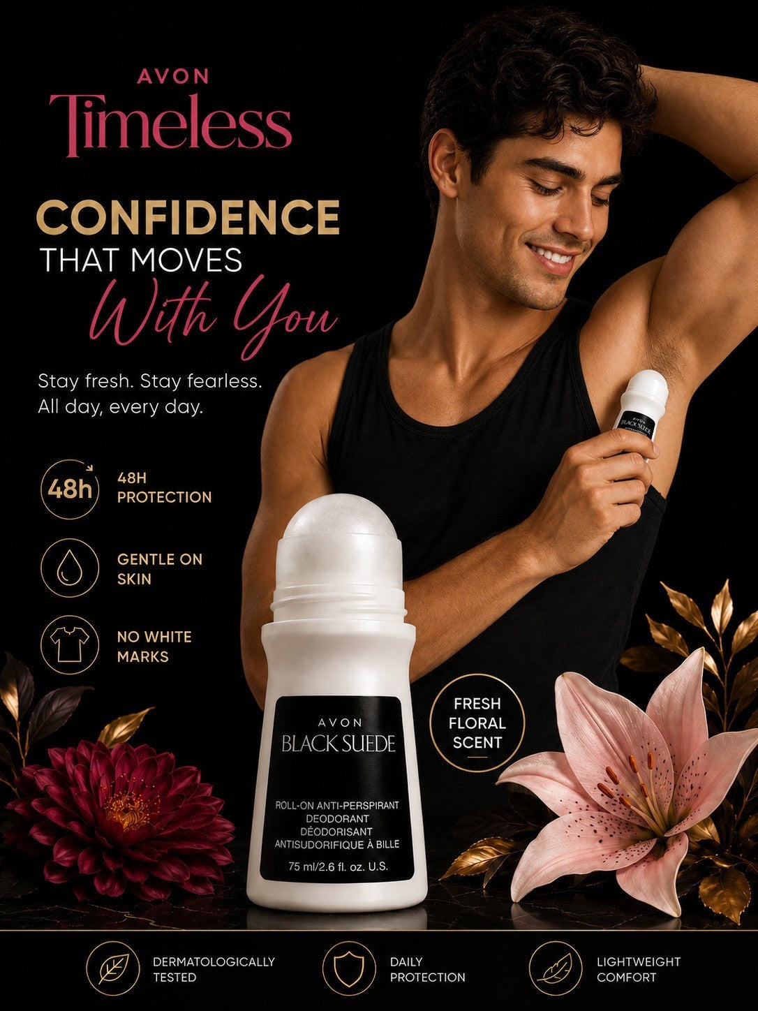 Avon Black Suede Antiperspirant Deodorant 75ml Pack of 14