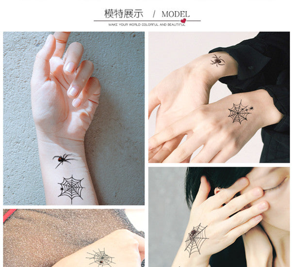 Halloween Temporary Tattoo Set 10 Sheets 3D Spider Cobweb Waterproof