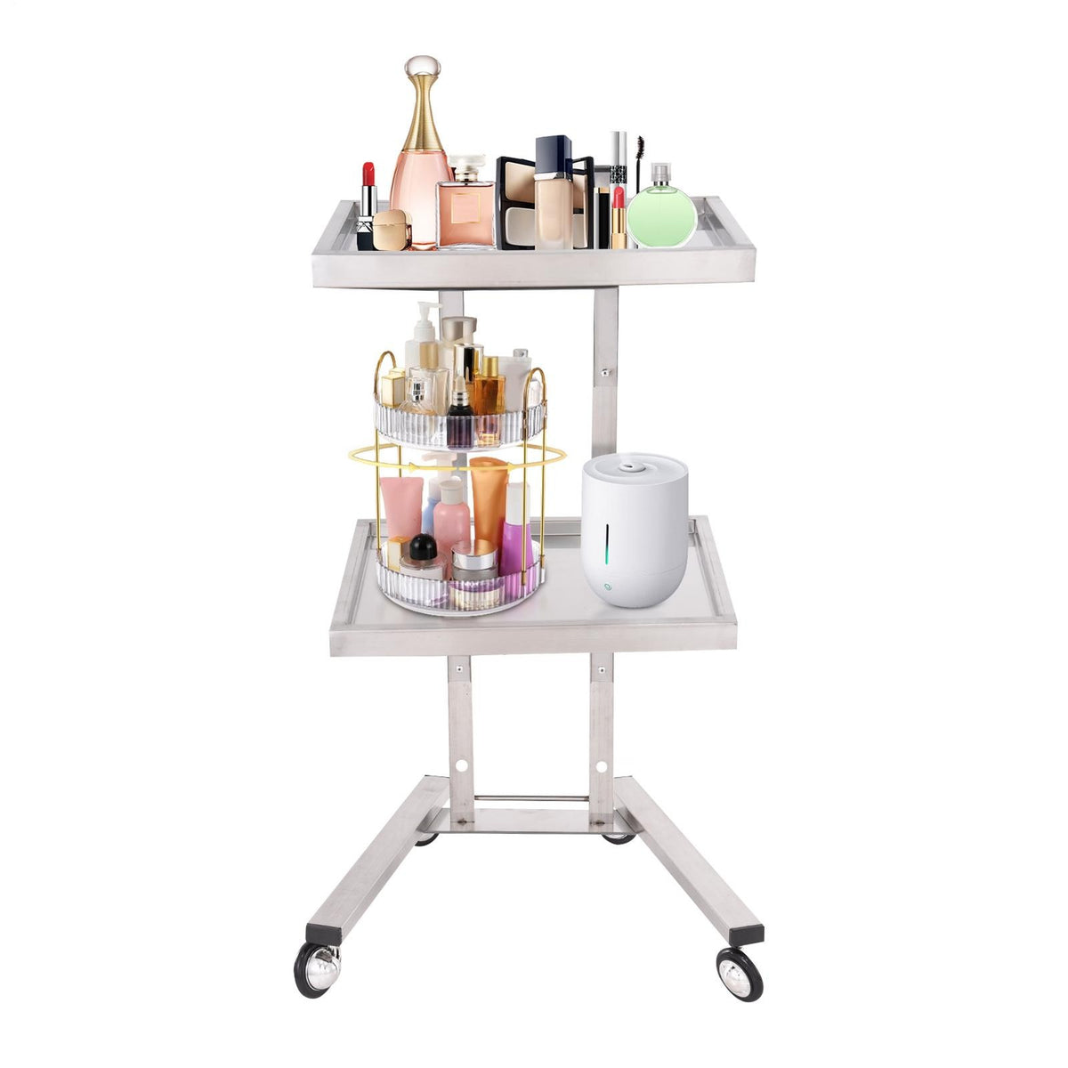 Stainless Steel 2-Level Medical Utility Cart with Wheels - Folding Hospital Trolley