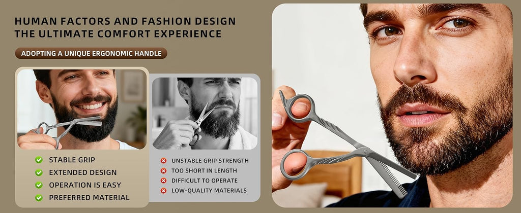 Beard Scissors with Comb - Mustache, Eyebrow Grooming Kit, Precise Trimming