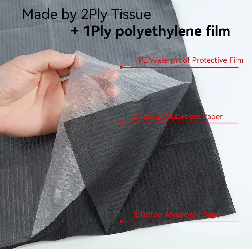 Disposable Waterproof Tattoo Table Covers – 50 Pack, Dental Bib Sheets