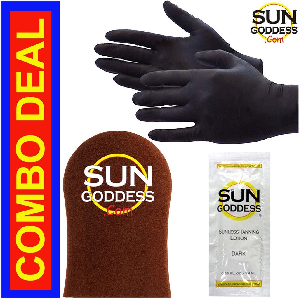 Self Tanning Mitt & Gloves Set with Dark Sunless Lotion - Sun Goddess