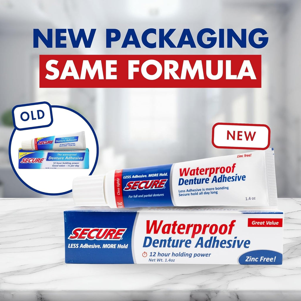 Waterproof Denture Adhesive - Zinc-Free, Extra Strong Hold for Upper & Lower Dentures