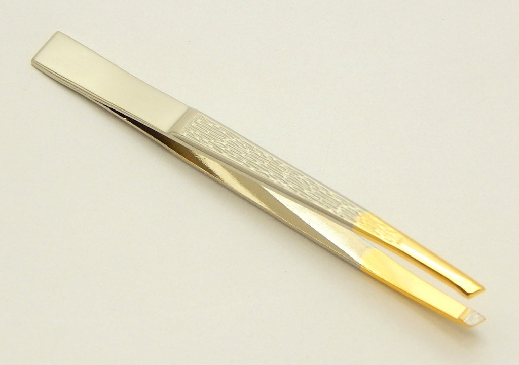 Eyebrow Tweezers - Silver and Gold Slant Tip Precision Tweezer