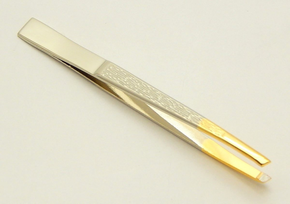 Eyebrow Tweezers - Silver and Gold Slant Tip Precision Tweezer