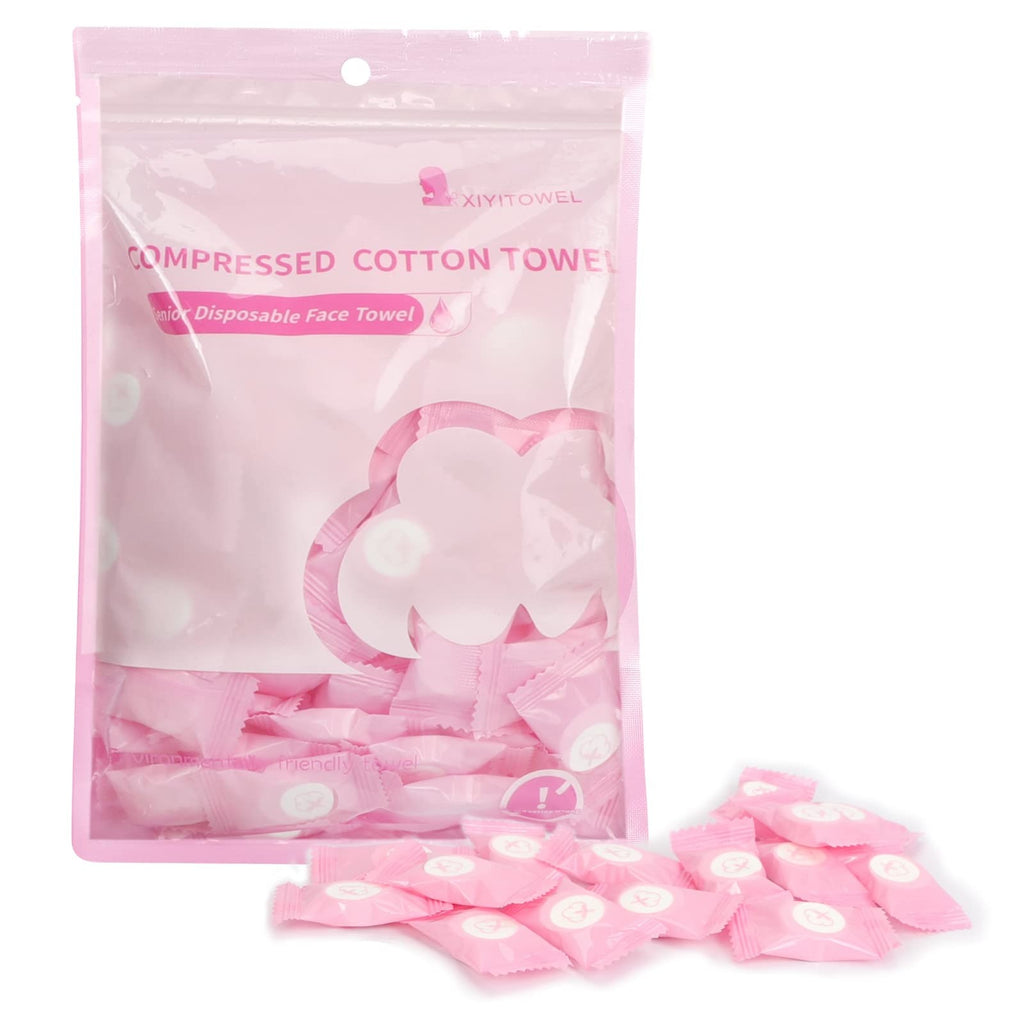 Compressed Face Towels Tablets - Reusable Travel Mini Towels (100 Pack, Pink)
