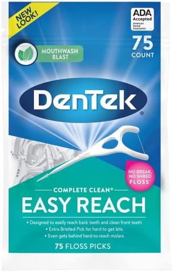 Dental Floss Picks with Fluoride Mouthwash | Complete Clean Easy Reach 75 Pack