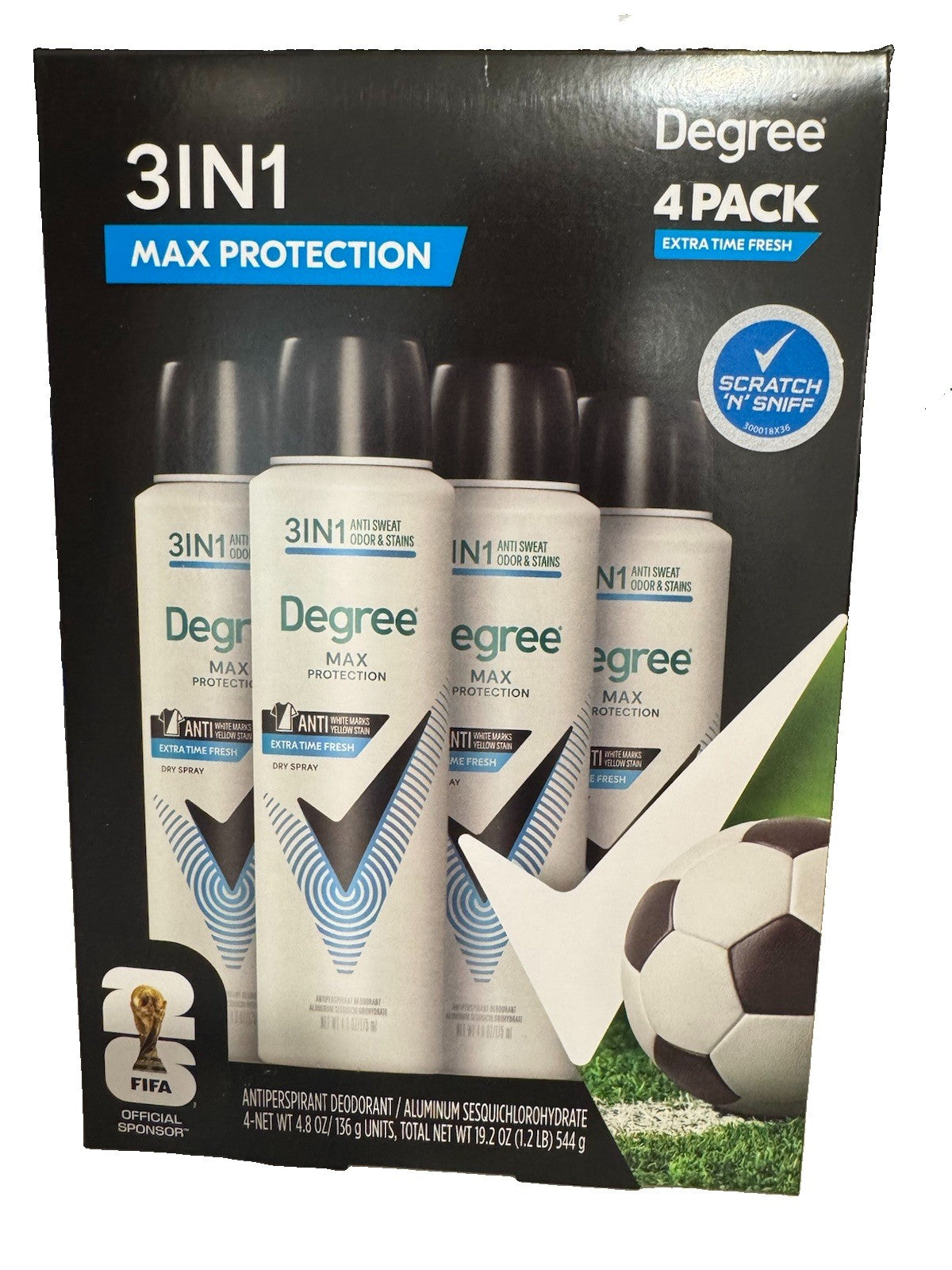 Degree Max Protection 3-in-1 Antiperspirant Dry Spray Extra Time Fresh 4 Pack