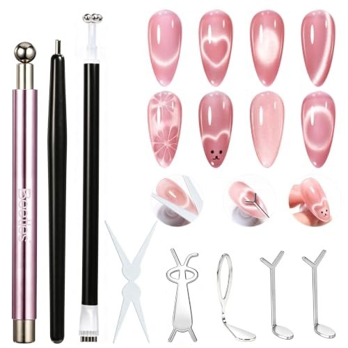 Cat Eye Magnet Set 9-Piece Nail Art Kit for French Tips & Heart Effects