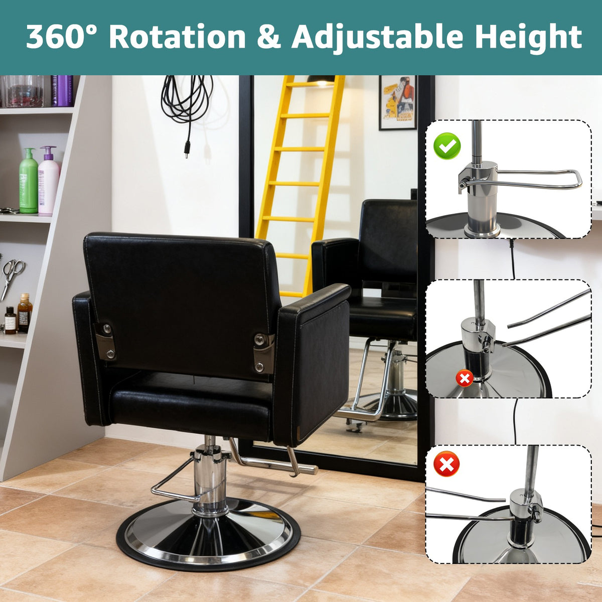 Hydraulic Barber Chair for Salon Hair Styling Black - Heavy Duty, 600LBS Support