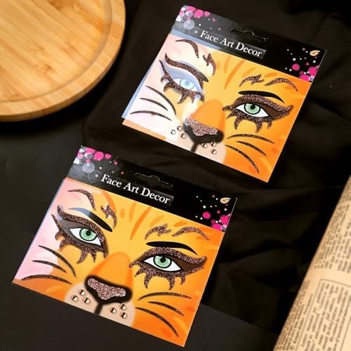 Temporary Glitter Face Tattoos - Animal Print Gems (2 Sheets) for Halloween & Costume
