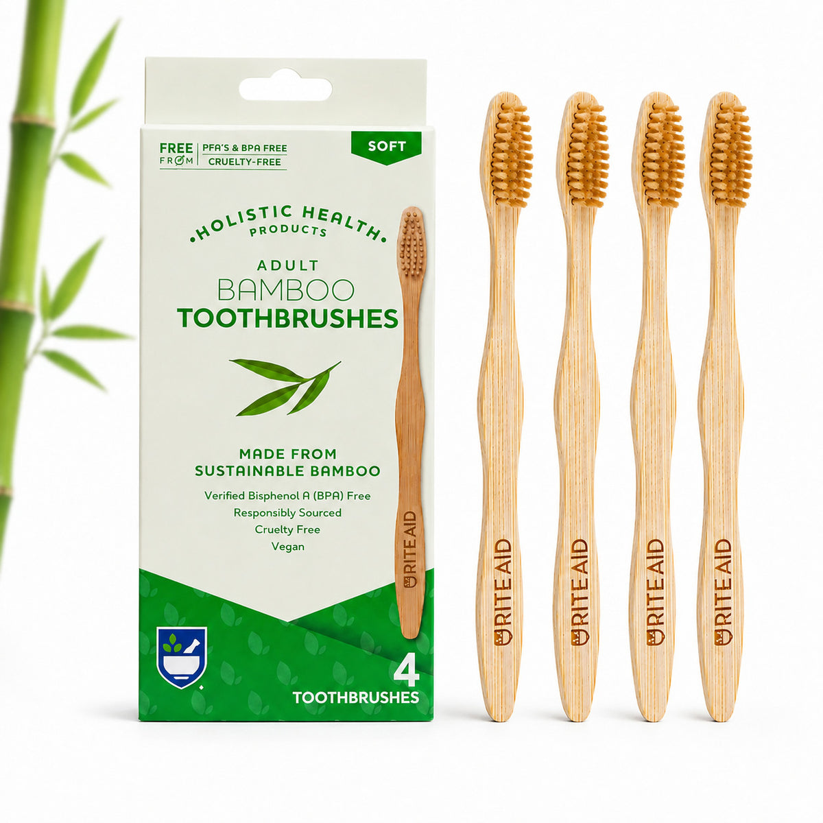 Bamboo Toothbrushes 4 Pack - Eco-Friendly Soft Bristle Adult Oral Care