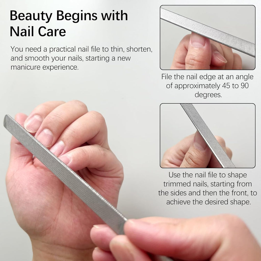 Stainless Steel Toe Nail Files Set - 4-Sided Heavy-Duty Grooming Tools for Thick Nails