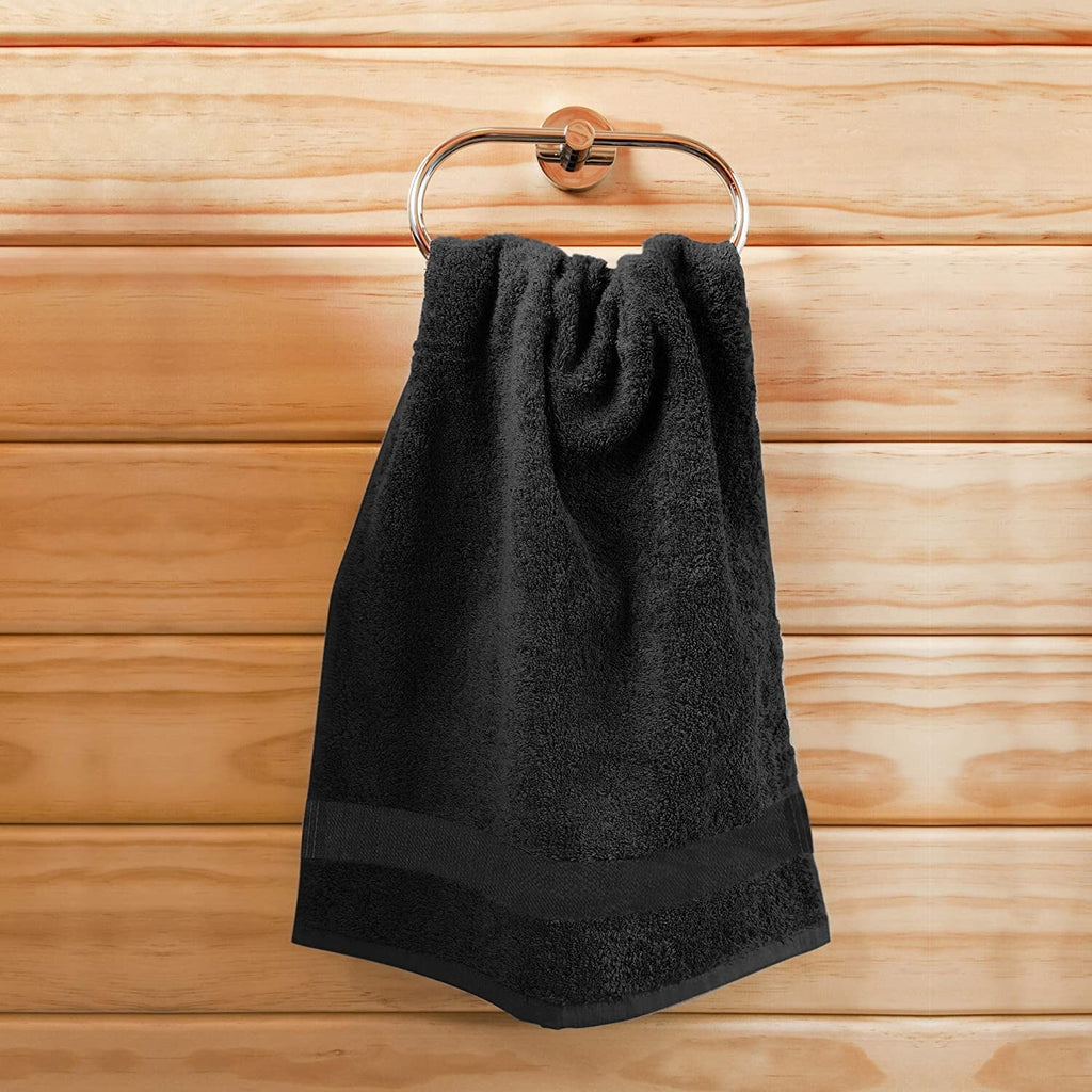 Set of 6 Black Cotton Salon Towels 16x27 Inches - Absorbent & Durable