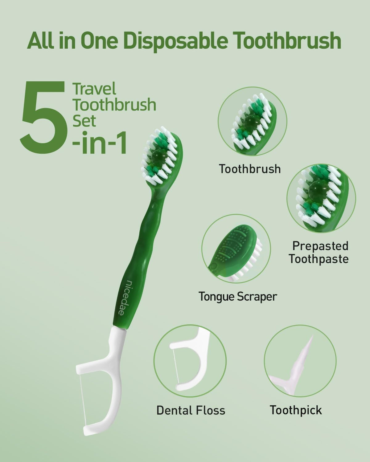 Disposable Travel Toothbrush Set with Toothpaste Floss and Scraper - 12 Pack