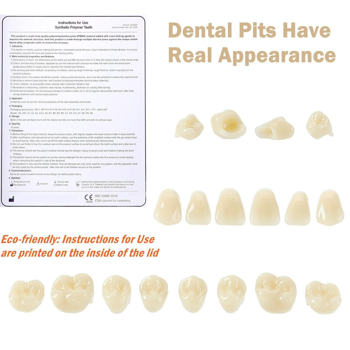 A2 T8 Denture Teeth Full Set - Upper and Lower Acrylic Resin False Teeth