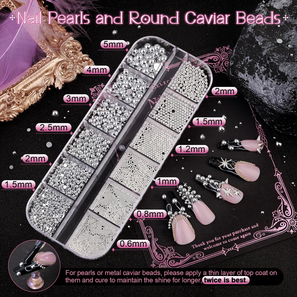 Gothic Nail Charms Set with 3D Studs Pearls & Beads for Nail Art