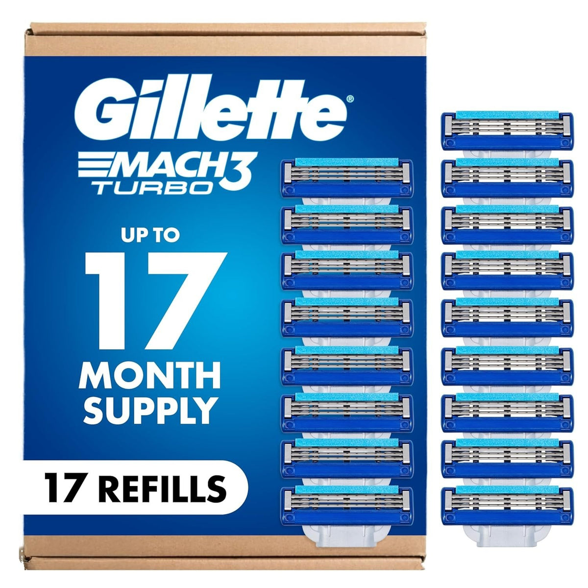 Gillette Mach3 Turbo Razor Blade Refills - 17 Count for Men’s Shaving