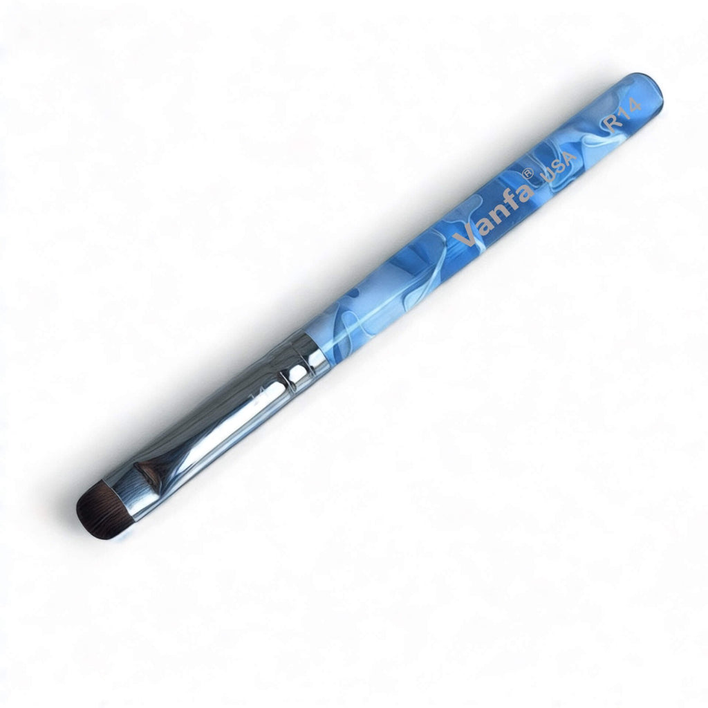 French Nail Brush Set - Blue Handle Gel Cleanup Brushes, R14 Pack of 2