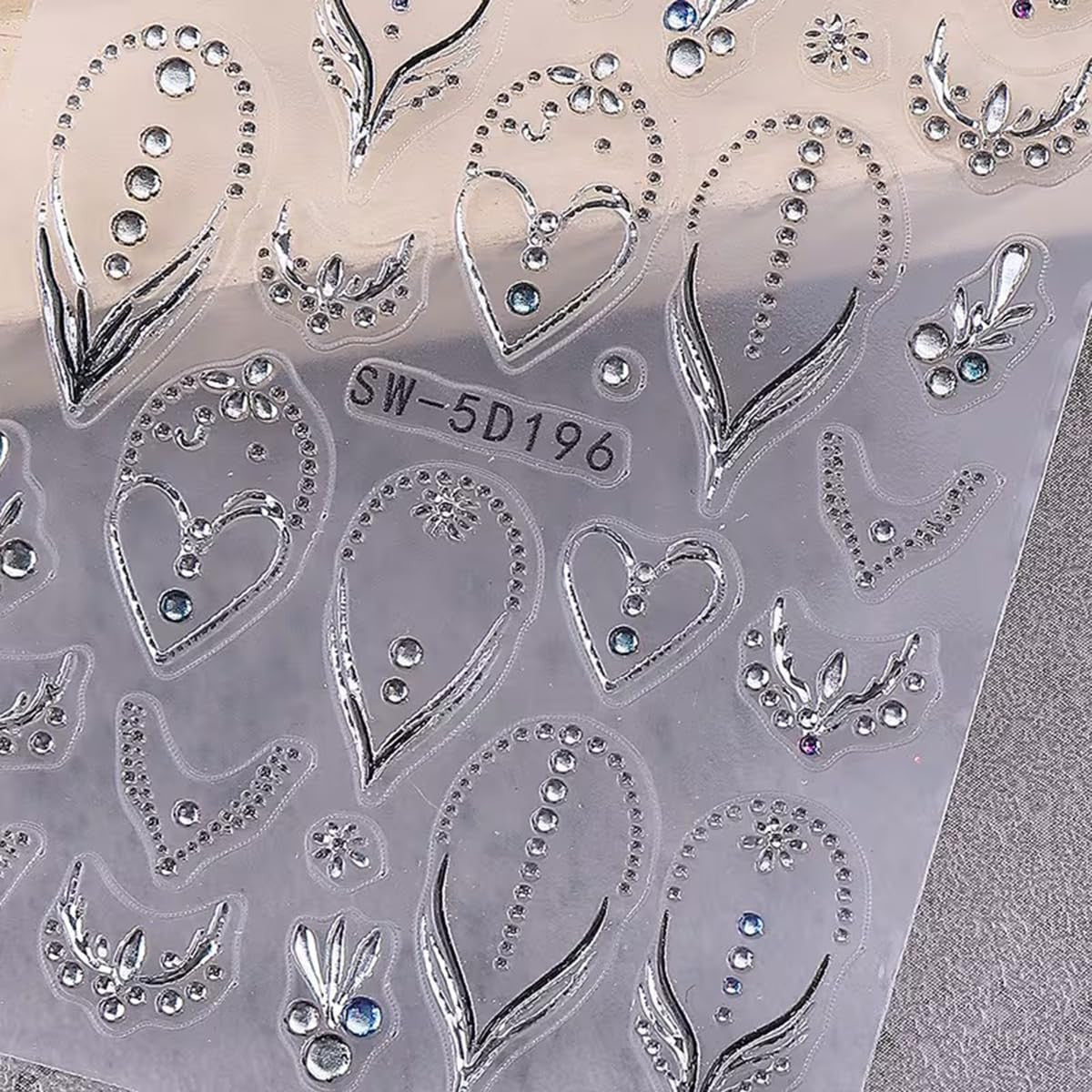 French Nail Art Stickers with 3D Rhinestones & Embossed Designs - 2PCS