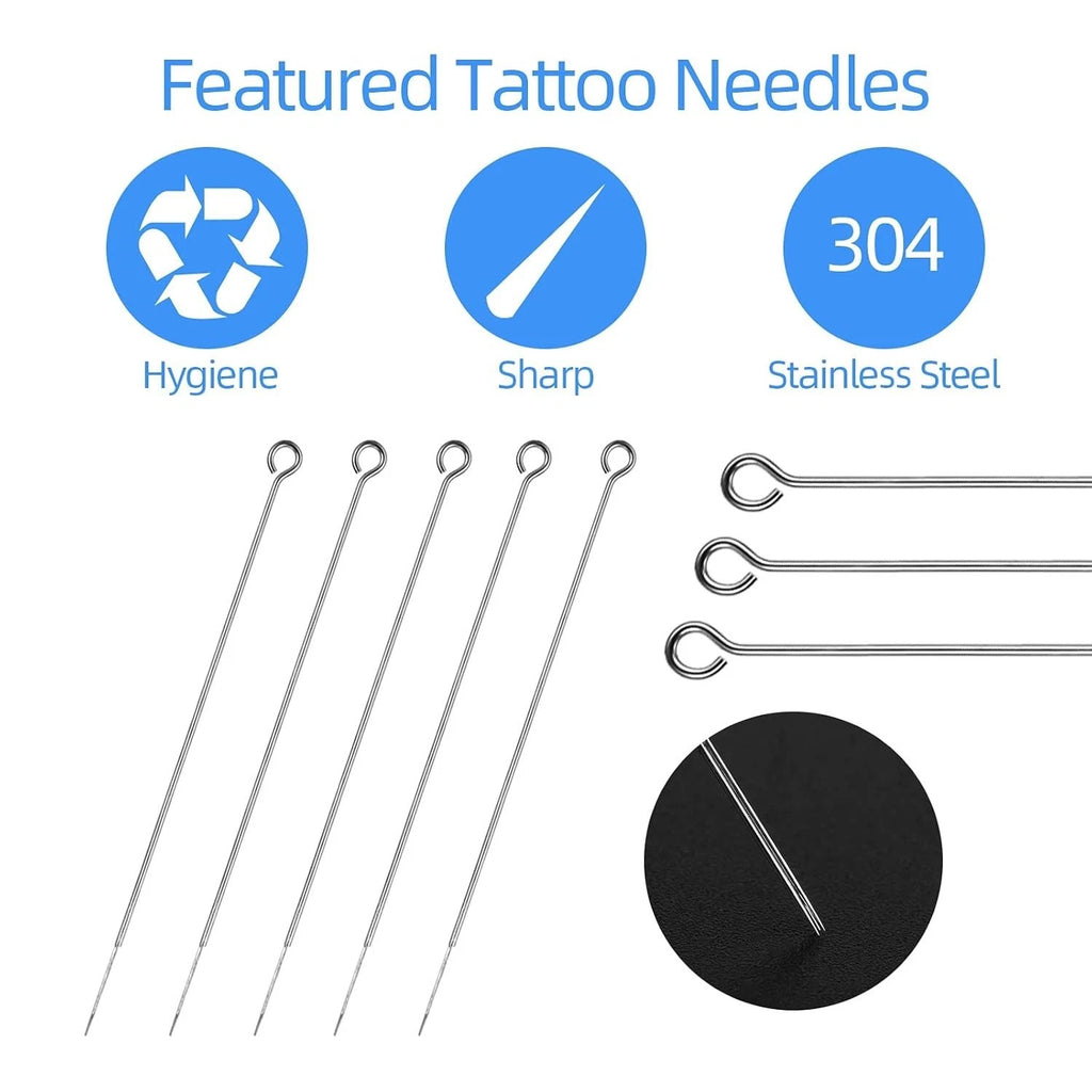 Professional Tattoo Needles and Tips Set - 100 Sterilized Disposable Assorted